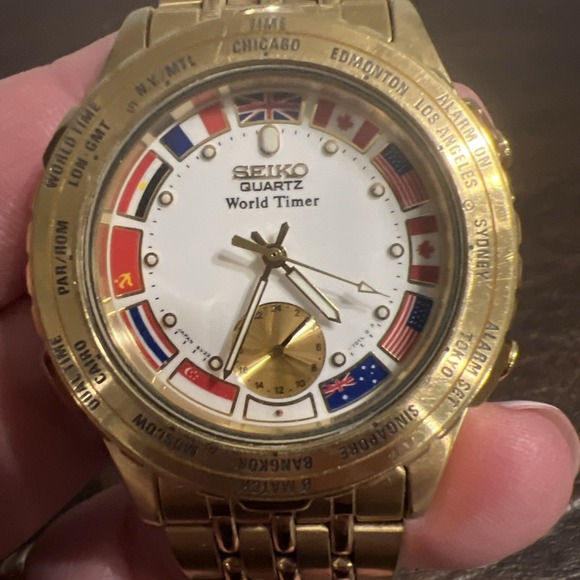 SEIKO Quartz World Timer Men's Watch 8V22-7008 Vintage 1980S. New Battery Works - Picture 4 of 12